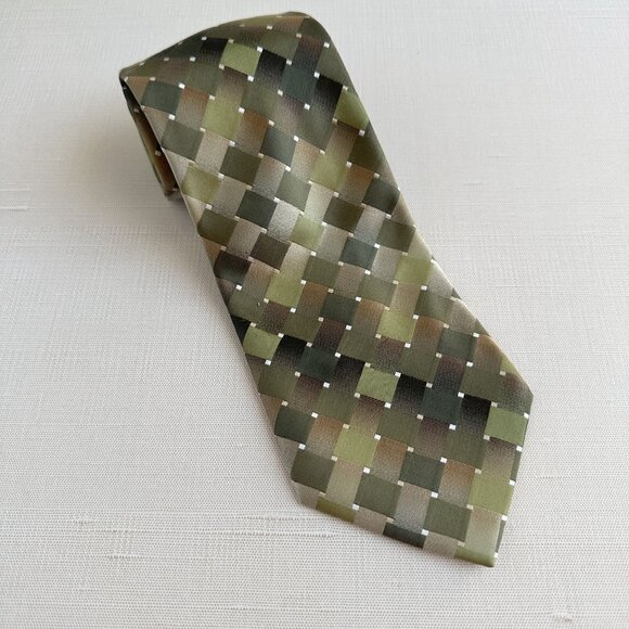 Geoffrey Beene Silk Tie 80s 90s Geometric Check 3.75" x 58" Vintage - Picture 9 of 9